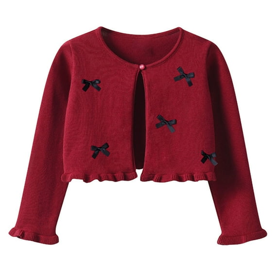 FamilyThread Girls' Knit Long Sleeve Sweater Bow Closure Bolero Cardigan For 1-14Y