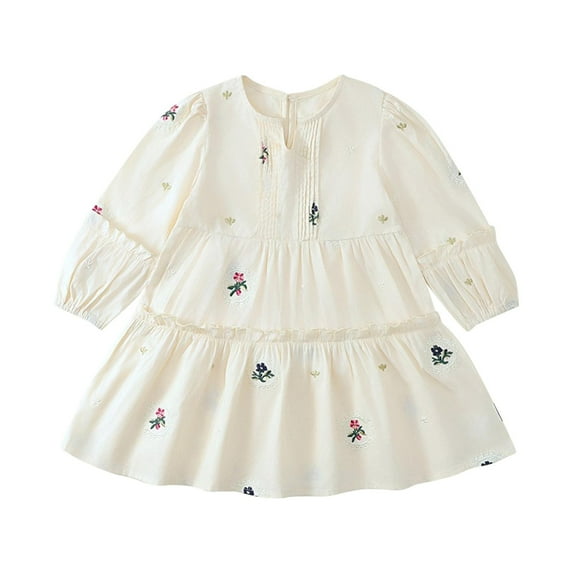 FamilyThread Girls Long Sleeve Dress Fall Autuman Cotton Casual Floral Jersey Shirt Dresses Fresh Style For 2-8Y