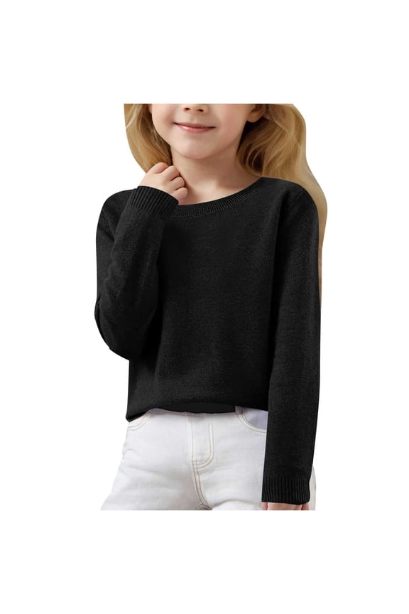 Girls Long Sleeve Knit Sweaters Crewneck Pullover Sweater Kids Cute Fall Blouse Tops For 6-15Y