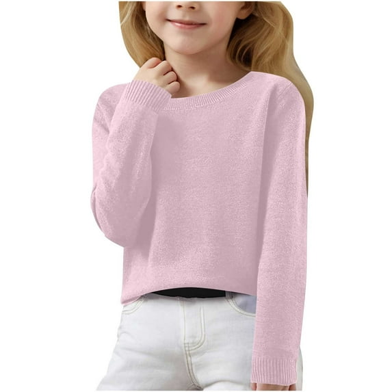 FamilyThread Girls Long Sleeve Knit Sweaters Crewneck Pullover Sweater Kids Cute Fall Blouse Tops For 6-15Y