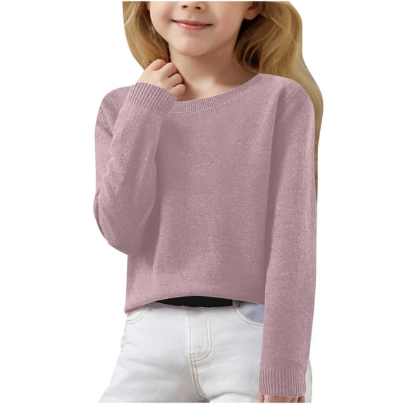 FamilyThread Girls Long Sleeve Knit Sweaters Crewneck Pullover Sweater Kids Cute Fall Blouse Tops For 6-15Y