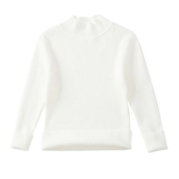 FamilyThread Girls Long Sleeve Knit Sweaters Turtleneck Pullover Sweater Kids Solid Color Tops For 4-11Y