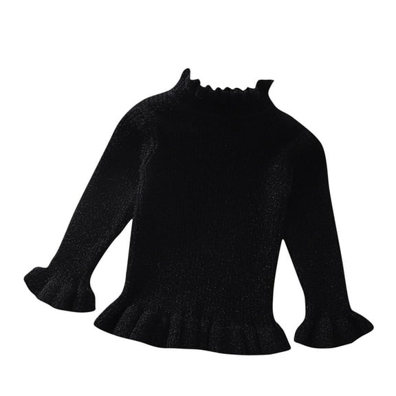 FamilyThread Girls Short Sleeve Knit Sweaters Girls Ruffle Long Sleeve Crewneck Kids Cute Tops For 3-8Y