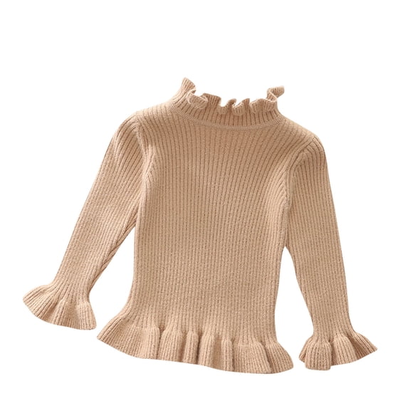 FamilyThread Girls Short Sleeve Knit Sweaters Girls Ruffle Long Sleeve Crewneck Kids Cute Tops For 3-8Y