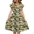 thumbnail image 1 of FamilyThread Girls Summer Camouflage Double Layer Dresses with Ruffle Short Sleeve Casual A-Line Swing Twirly School Sundress For 5-14Y, 1 of 8