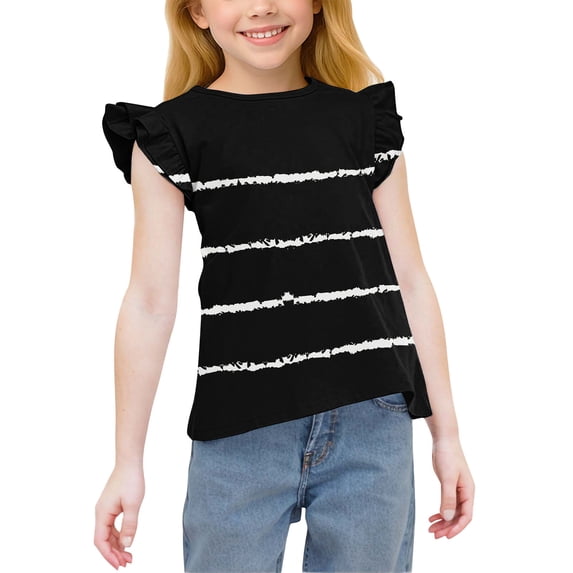 FamilyThread Girls' Summer Camouflage Round Neck Short Sleeve Kids Cute Ruffle Sleeve Crew Neck Casual Tees