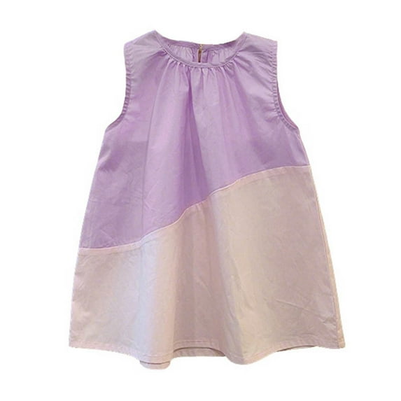 FamilyThread Girls' Summer Dress Flare Sleeveless Cotton Dress with Round Neck Solid Color Casual Outfit Breathable Baby Dress for 0-12Y