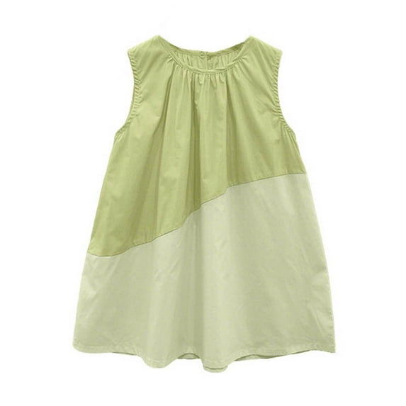 FamilyThread Girls' Summer Dress Flare Sleeveless Cotton Dress with Round Neck Solid Color Casual Outfit Breathable Baby Dress for 0-12Y