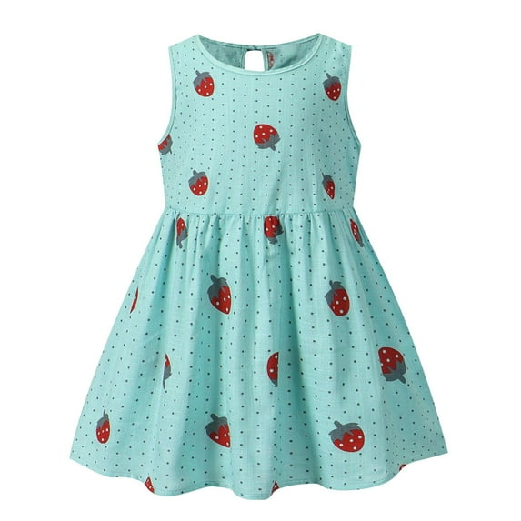 FamilyThread Girls Summer Dress Flare Sleeveless Dress Cotton Casual Round-Neck Cute Sundress For 2-8Y