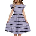 thumbnail image 1 of FamilyThread Girls Summer Stripe Dresses with Ruffle Short Sleeve Casual A-Line Swing Twirly School Sundress For 5-14Y, 1 of 8