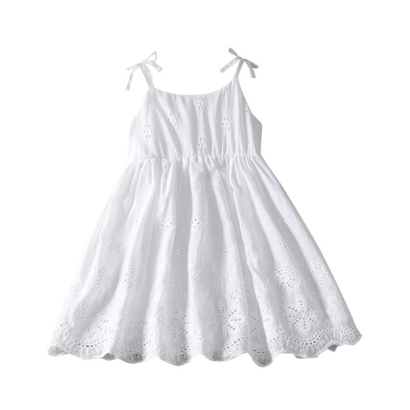 FamilyThread Girls' Summer Tank Skirt Western Style Strap Princess Skirt Girls' Hollow Embroidered Strap Dress For 2-14Y