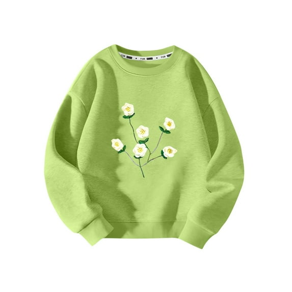 FamilyThread Girls Sweatshirts Long Sleeve Flower Printed Pullover Crewneck New Fashionable Tops Shirts For 3-13Y