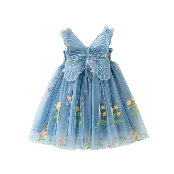 FamilyThread Girls Tutu Dress Floral Winged Skirt Sleeveless Princess Tulle Sundress Toddler Girls Party Dress For 1-5Y
