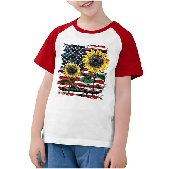 FamilyThread Kids America Flag 4th of July Shirt Toddler Kids Boys Girls Patriotic USA Shirt, Red White and Blue Tee Top