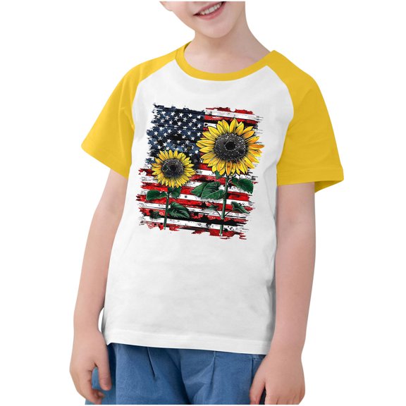 FamilyThread Kids America Flag 4th of July Shirt Toddler Kids Boys Girls Patriotic USA Shirt, Red White and Blue Tee Top