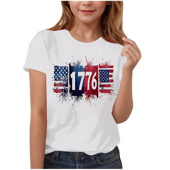 FamilyThread Kids America Flag 4th of July Shirt Toddler Kids Boys Girls Patriotic USA Shirt, Red White and Blue Tee Top