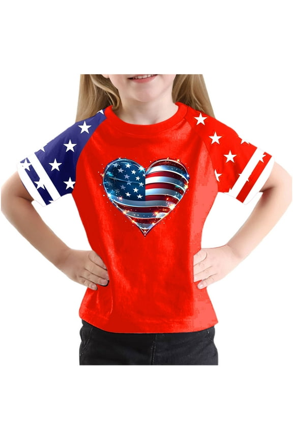 Kids America Flag 4th of July Shirt Toddler Kids Boys Girls Patriotic USA Shirt, Red White and Blue Tee Top