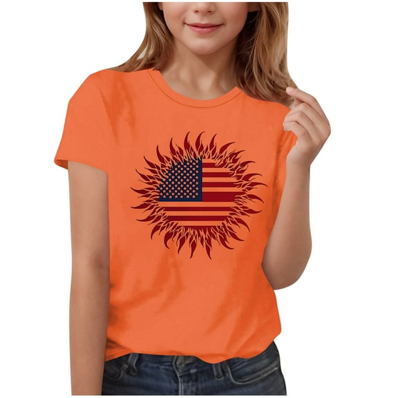 FamilyThread Kids America Flag 4th of July Shirt Toddler Kids Boys Girls Patriotic USA Shirt, Red White and Blue Tee Top