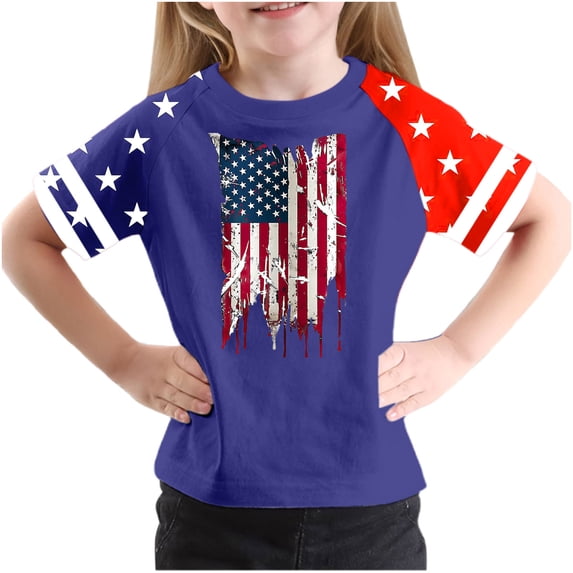 FamilyThread Kids America Flag 4th of July Shirt Toddler Kids Boys Girls Patriotic USA Shirt, Red White and Blue Tee Top