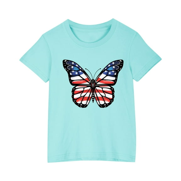 FamilyThread Kids America Flag 4th of July Shirt Toddler Kids Boys Girls Patriotic USA Shirt, Red White and Blue Tee Top