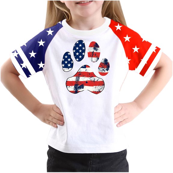 FamilyThread Kids America Flag 4th of July Shirt Toddler Kids Boys Girls Patriotic USA Shirt, Red White and Blue Tee Top