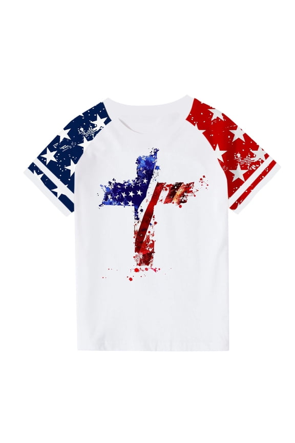 Kids America Flag 4th of July Shirt Toddler Kids Boys Girls Patriotic USA Shirt, Red White and Blue Tee Top