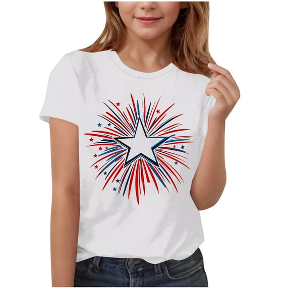 FamilyThread Kids America Flag 4th of July Shirt Toddler Kids Boys Girls Patriotic USA Shirt, Red White and Blue Tee Top