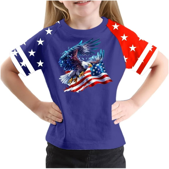 FamilyThread Kids America Flag 4th of July Shirt Toddler Kids Boys Girls Patriotic USA Shirt, Red White and Blue Tee Top