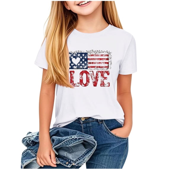 FamilyThread Kids America Flag 4th of July Shirt Toddler Kids Boys Girls Patriotic USA Shirt, Red White and Blue Tee Top