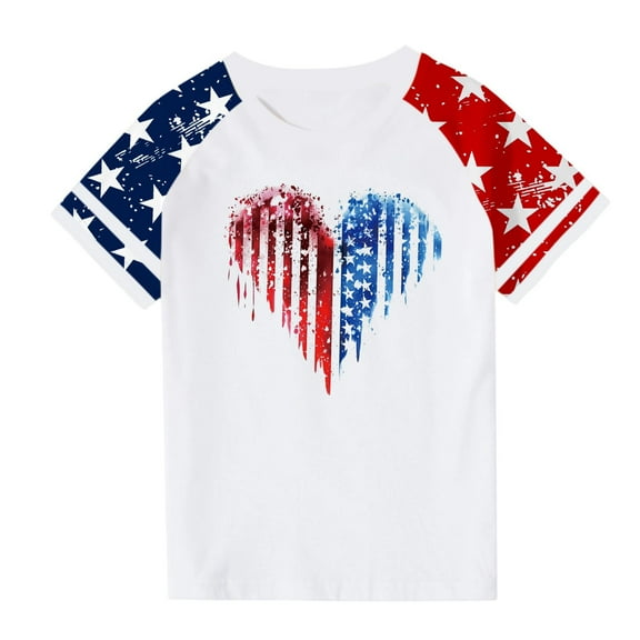 FamilyThread Kids America Flag 4th of July Shirt Toddler Kids Boys Girls Patriotic USA Shirt, Red White and Blue Tee Top