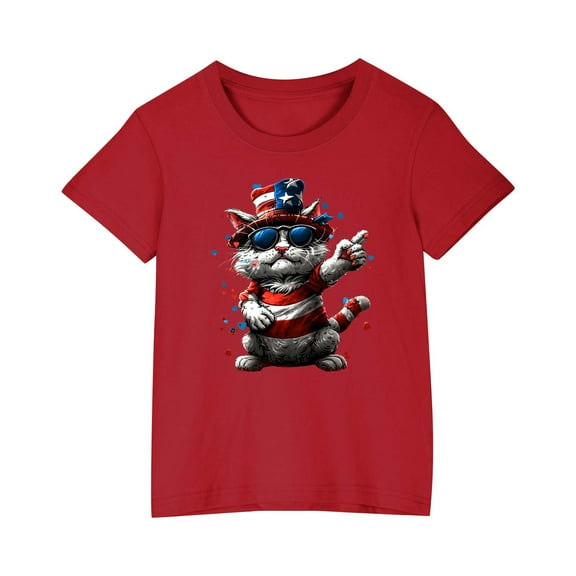 FamilyThread Kids America Flag 4th of July Shirt Toddler Kids Boys Girls Patriotic USA Shirt, Red White and Blue Tee Top