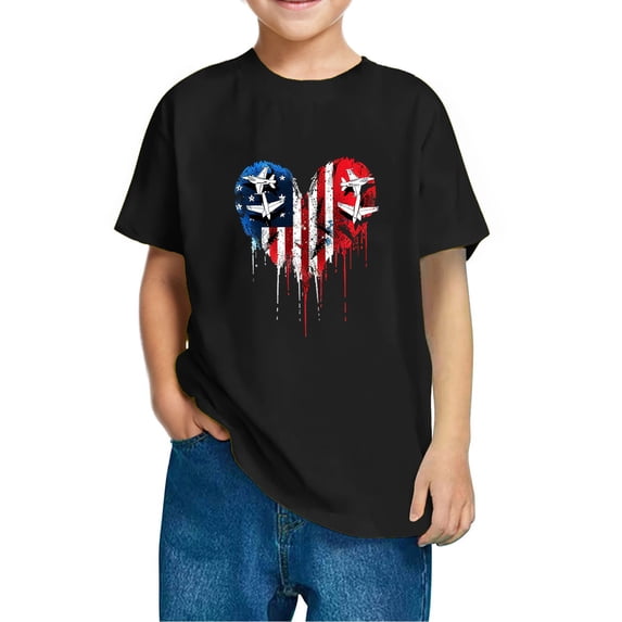 FamilyThread Kids America Flag 4th of July Shirt Toddler Kids Boys Girls Patriotic USA Shirt, Red White and Blue Tee Top