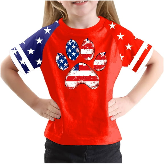 FamilyThread Kids America Flag 4th of July Shirt Toddler Kids Boys Girls Patriotic USA Shirt, Red White and Blue Tee Top