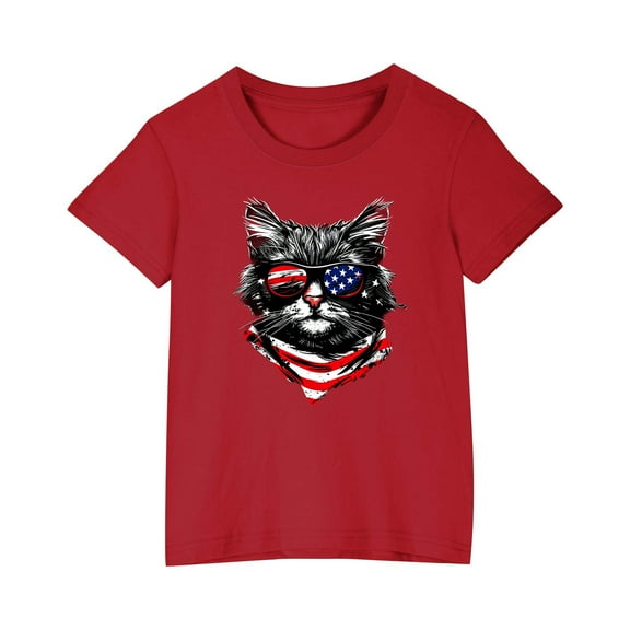 FamilyThread Kids America Flag 4th of July Shirt Toddler Kids Boys Girls Patriotic USA Shirt, Red White and Blue Tee Top