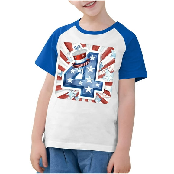 FamilyThread Kids America Flag 4th of July Shirt Toddler Kids Boys Girls Patriotic USA Shirt, Red White and Blue Tee Top