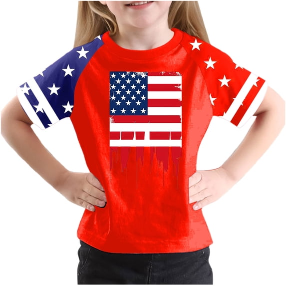 FamilyThread Kids America Flag 4th of July Shirt Toddler Kids Boys Girls Patriotic USA Shirt, Red White and Blue Tee Top