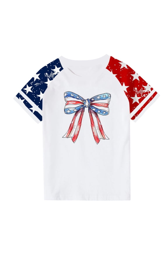 Kids America Flag 4th of July Shirt Toddler Kids Boys Girls Patriotic USA Shirt, Red White and Blue Tee Top