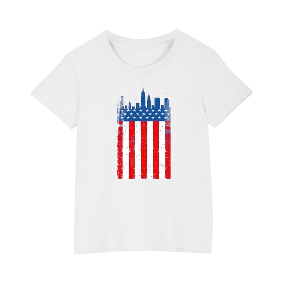 FamilyThread Kids America Flag 4th of July Shirt Toddler Kids Boys Girls Patriotic USA Shirt, Red White and Blue Tee Top