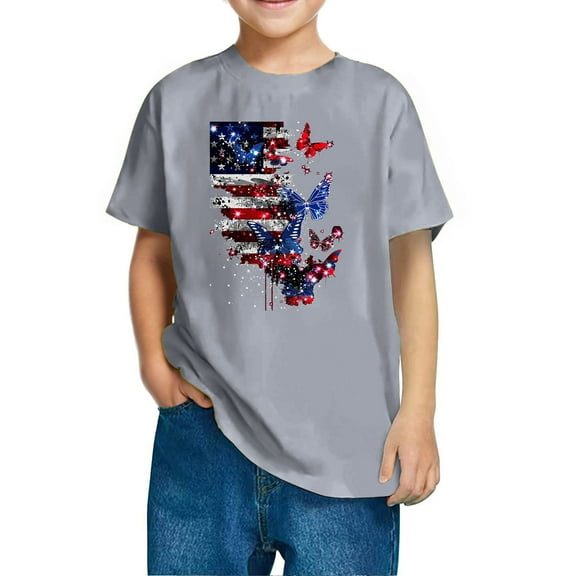 FamilyThread Kids American USA Flag Patriotic T Shirts 4th of July Summer T-Shirt for Boys Girls Short Sleeve American Flag Holiday Patriotic Tops