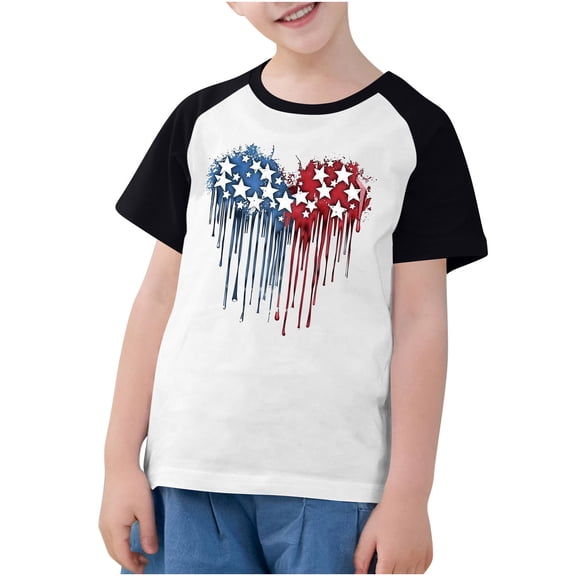 FamilyThread Kids American USA Flag Patriotic T Shirts 4th of July Summer T-Shirt for Boys Girls Short Sleeve American Flag Holiday Patriotic Tops
