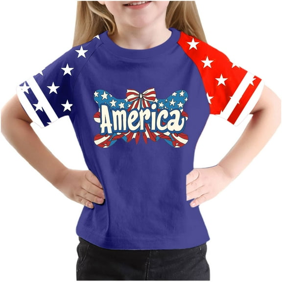 FamilyThread Kids American USA Flag Patriotic T Shirts 4th of July Summer T-Shirt for Boys Girls Short Sleeve American Flag Holiday Patriotic Tops