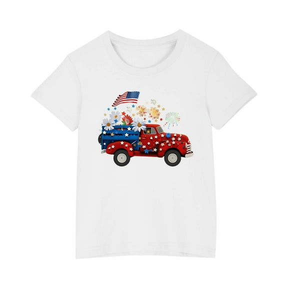 FamilyThread Kids American USA Flag Patriotic T Shirts 4th of July Summer T-Shirt for Boys Girls Short Sleeve American Flag Holiday Patriotic Tops