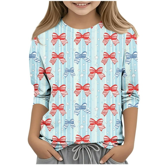 FamilyThread Kids American USA Flag Patriotic T Shirts 4th of July Summer T-Shirt for Boys Girls Short Sleeve American Flag Holiday Patriotic Tops