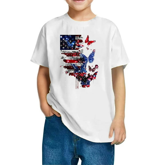 FamilyThread Kids American USA Flag Patriotic T Shirts 4th of July Summer T-Shirt for Boys Girls Short Sleeve American Flag Holiday Patriotic Tops