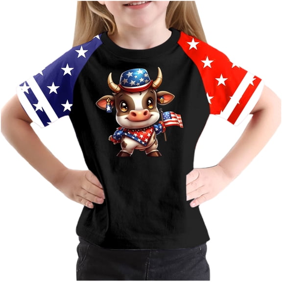 FamilyThread Kids American USA Flag Patriotic T Shirts 4th of July Summer T-Shirt for Boys Girls Short Sleeve American Flag Holiday Patriotic Tops