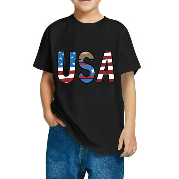 FamilyThread Kids American USA Flag Patriotic T Shirts 4th of July Summer T-Shirt for Boys Girls Short Sleeve American Flag Holiday Patriotic Tops