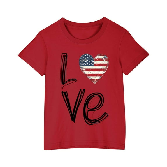 FamilyThread Kids American USA Flag Patriotic T Shirts 4th of July Summer T-Shirt for Boys Girls Short Sleeve American Flag Holiday Patriotic Tops