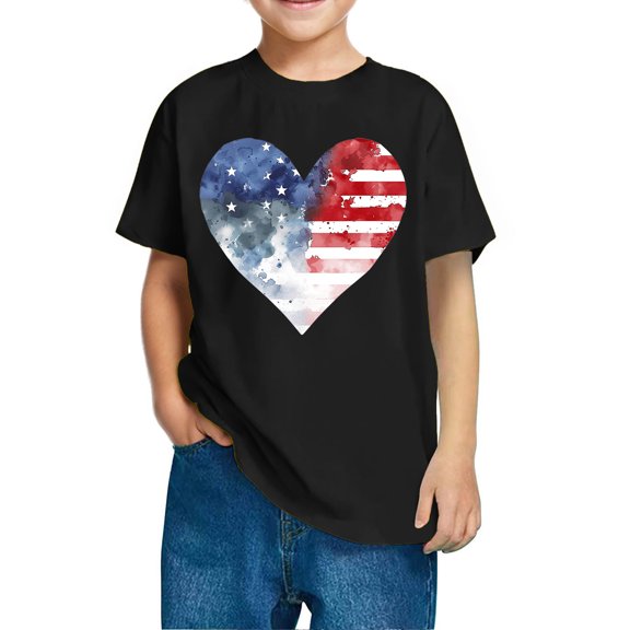 FamilyThread Kids American USA Flag Patriotic T Shirts 4th of July Summer T-Shirt for Boys Girls Short Sleeve American Flag Holiday Patriotic Tops