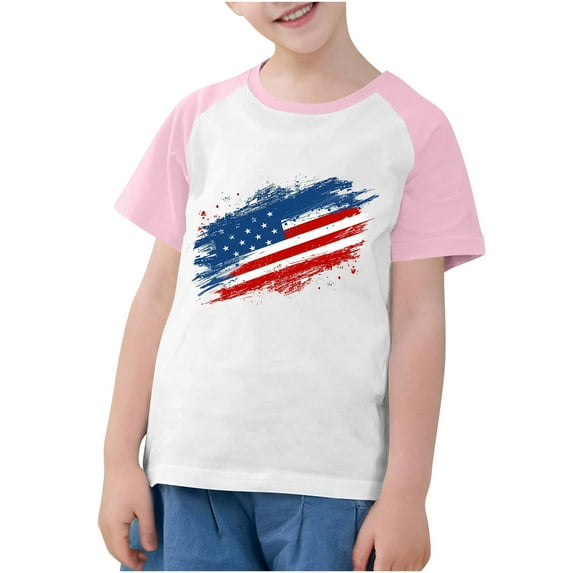 FamilyThread Kids American USA Flag Patriotic T Shirts 4th of July Summer T-Shirt for Boys Girls Short Sleeve American Flag Holiday Patriotic Tops