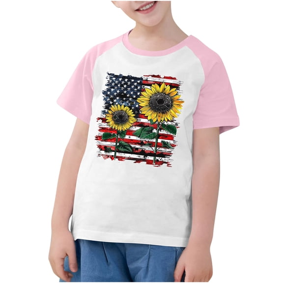 FamilyThread Kids American USA Flag Patriotic T Shirts 4th of July Summer T-Shirt for Boys Girls Short Sleeve American Flag Holiday Patriotic Tops